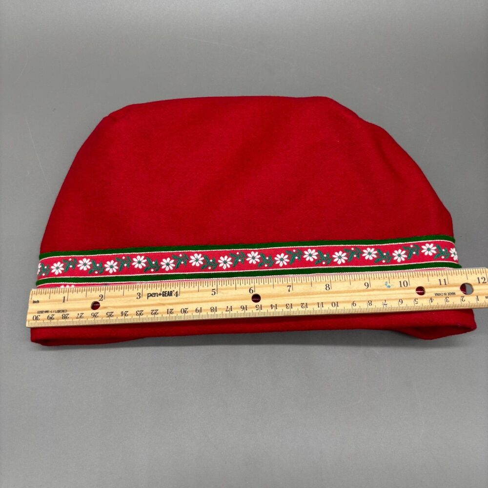 Vintage Scandinavian Folk Hat Red Wool Bonnet Floral Trim Lining Ladies Cap - Picture 8 of 8